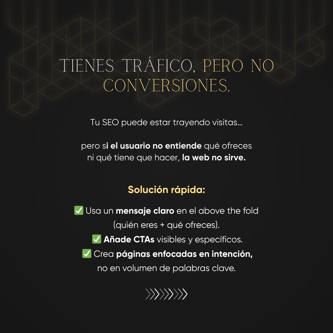 Mariaghvn's tweet image. ¿Tu web recibe visitas pero no convierte? ❌

Estás perdiendo dinero si tu web es: 1️⃣ Lenta 2️⃣ Mala en móvil 3️⃣ No persuade

No necesitas una web nueva, necesitas una ESTRATÉGICA.

¿Cuál de estos 3 puntos está frenando tus ventas ahora? Comenta 👇

#SEO #UX #OptimizaciónWeb