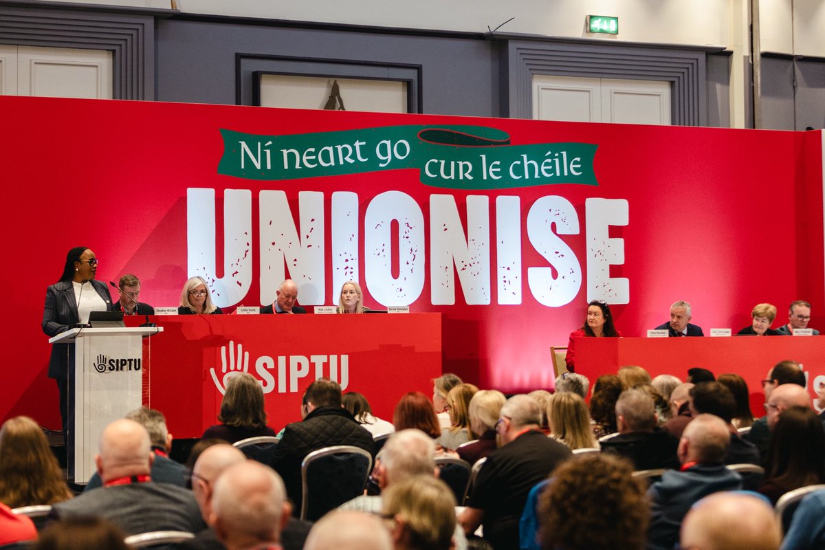 SIPTU's tweet photo. The message from Galway is clear WORKERS ARE READY! 

Officially opening the SIPTU #unionise conference to plan the next chapter for the Irish trade union movement. 

It's time to raise our voices and win. 

#Unionise #WeAreSIPTU https://t.co/XouvVJM30H