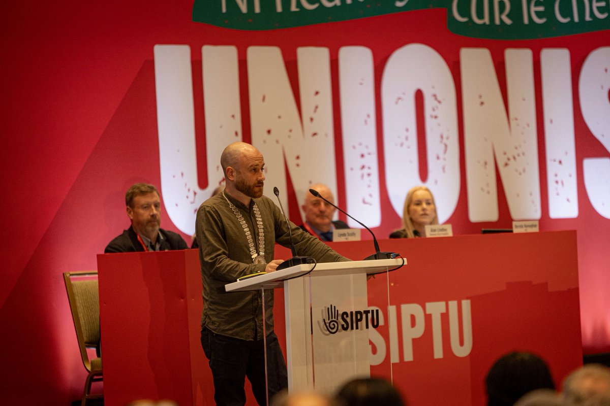SIPTU's tweet photo. The message from Galway is clear WORKERS ARE READY! 

Officially opening the SIPTU #unionise conference to plan the next chapter for the Irish trade union movement. 

It's time to raise our voices and win. 

#Unionise #WeAreSIPTU https://t.co/XouvVJM30H