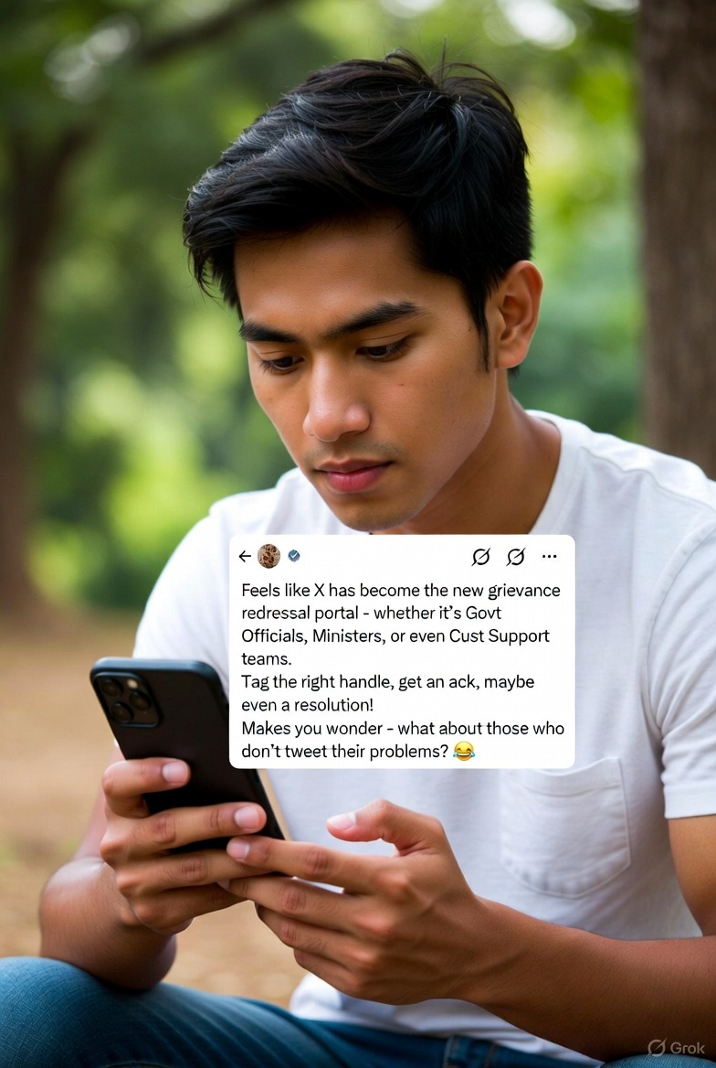 SudhirAIx's tweet image. Feels like X has become the new grievance redressal portal - whether it’s Govt Officials, Ministers, or even Cust Support teams.
Tag the right handle, get an ack, maybe even a resolution!
Makes you wonder - what about those who aren&apos;t online and don’t tweet their problems? 🤔