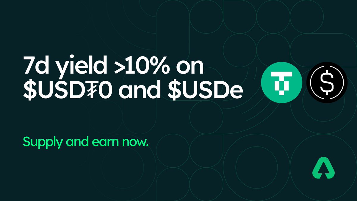 hyperdrivedefi's tweet image. $USDT and $USDe 7d yields are above 10% on Hyperdrive!

Make real yield at app.hyperdrive.fi/earn.
