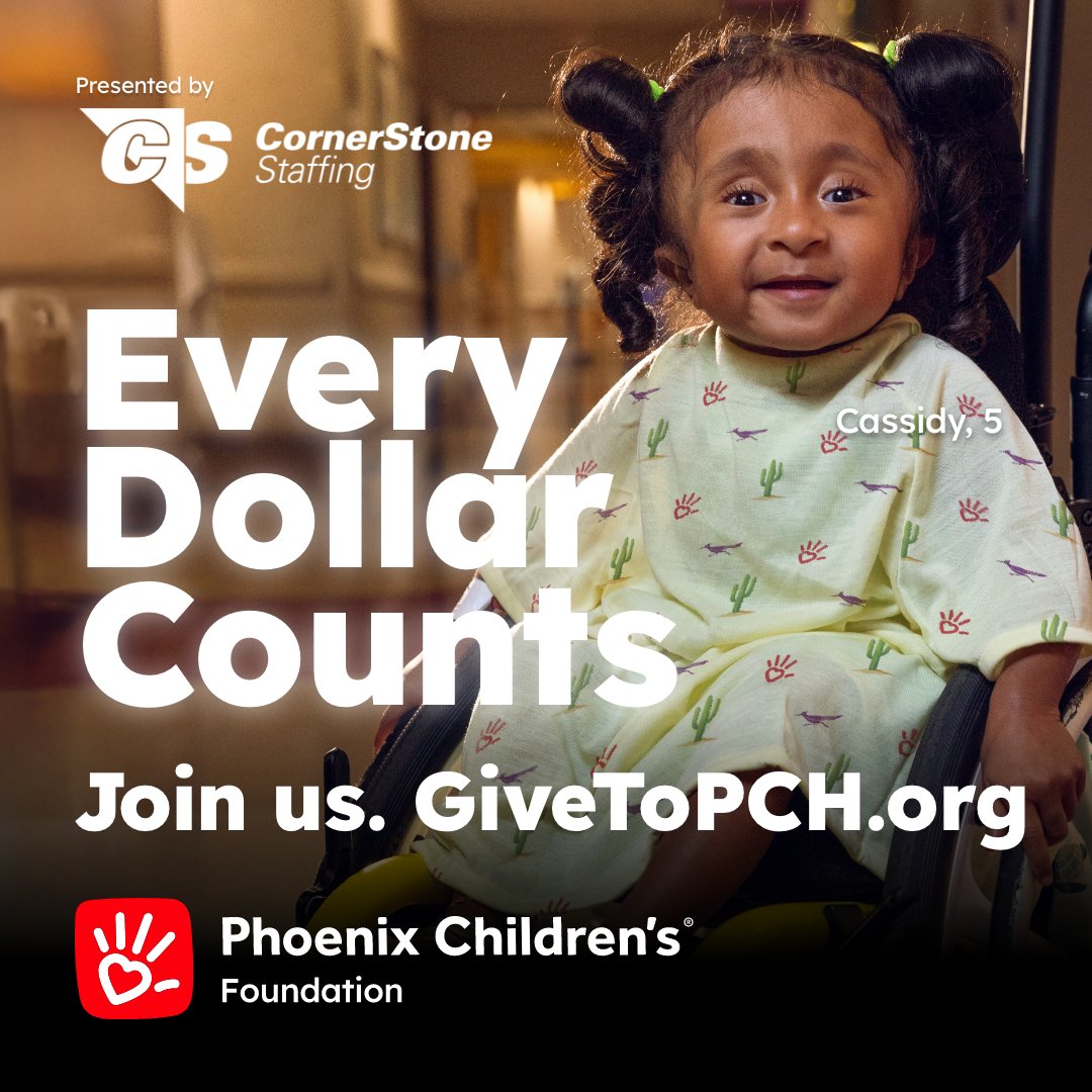Join us as a proud partner of Phoenix Children’s as we match all donations during the season of giving 100% up to $150,000 - giving today helps create space for resilience, relief, and joy when families need it most. ow.ly/CIgk50XnSYi

 #BecauseMomentsCount