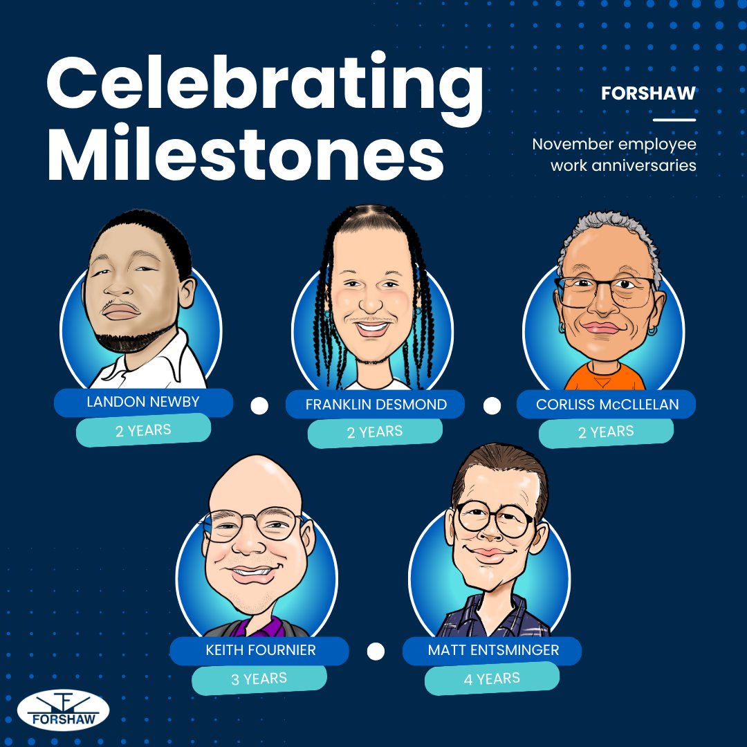 Forshaw_Inc's tweet image. November Work Anniversaries 💼🍂
We&apos;re proud to celebrate the team members reaching work anniversary milestones this month. Your passion, dedication, and hard work don’t go unnoticed, thank you for growing with FORSHAW! 

#FORSHAW #WorkAnniversary #EmployeeAppreciation