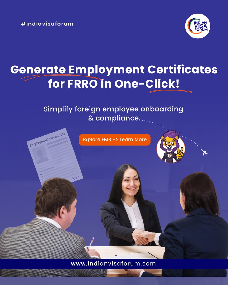 indianvisaforum's tweet image. Still wasting time on FRRO paperwork for foreign staff?
Here’s the smarter way top enterprises are handling it 
With FMS, generate FRRO-compliant employment certificates in seconds — no errors, no manual work, no stress.

👉 See how it works:
 indianvisaforum.com/pages/fmsLandi…

#FRRO #FMS