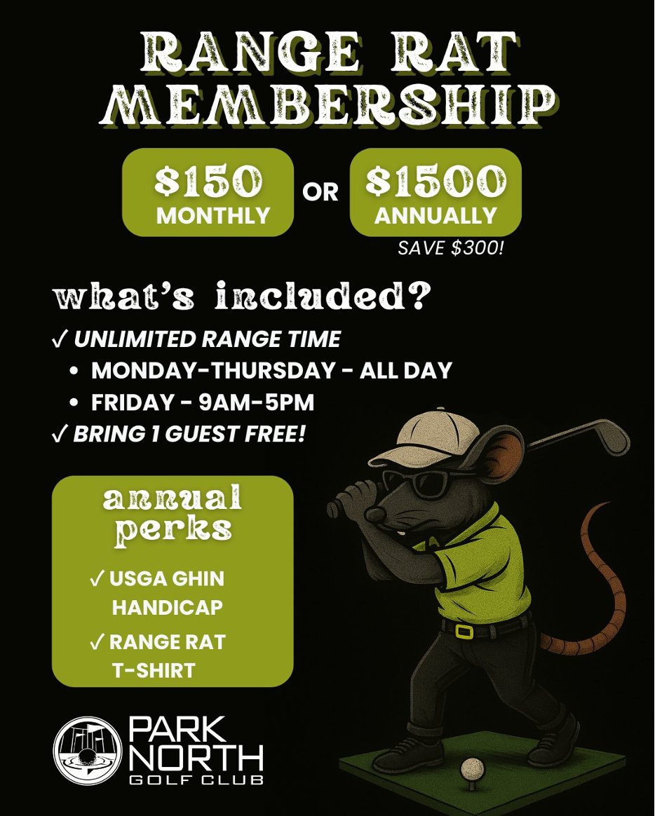 ParkNorthGolf's tweet photo. Mondays are better with golf. 🏌🏼‍♂️
Swing into the week with your friends at Park North Golf Club and enjoy unlimited range time with the Range Rat membership! #parknorthgolfclub https://t.co/6lJQiRRBo9