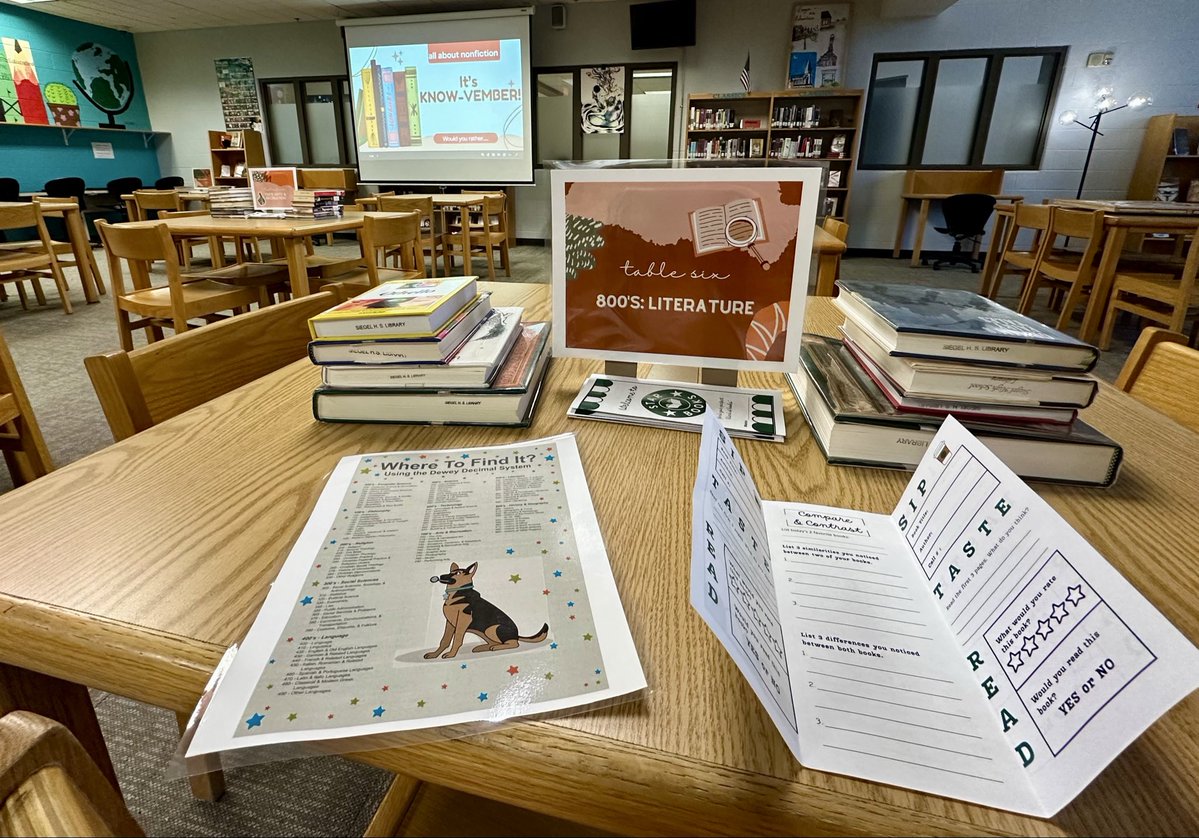 SiegelLibrary's tweet image. What a great day to learn something new and enjoy a book tasting! Students are exploring nonfiction titles to prepare for their upcoming research reports. 📚✨ @SiegelHighStars  It’s Know-vember!