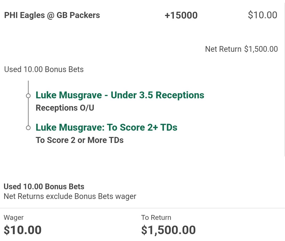 CoryKundert's tweet photo. @PropStarz @SiaNejad 

If the Eagles are good at limiting tight ends, but do give up TD's to them... Worth a $10 free bet 🤷🏻‍♂️ Jordan Love LOVES his TE's in the red zone... https://t.co/A6yPlEKbMZ