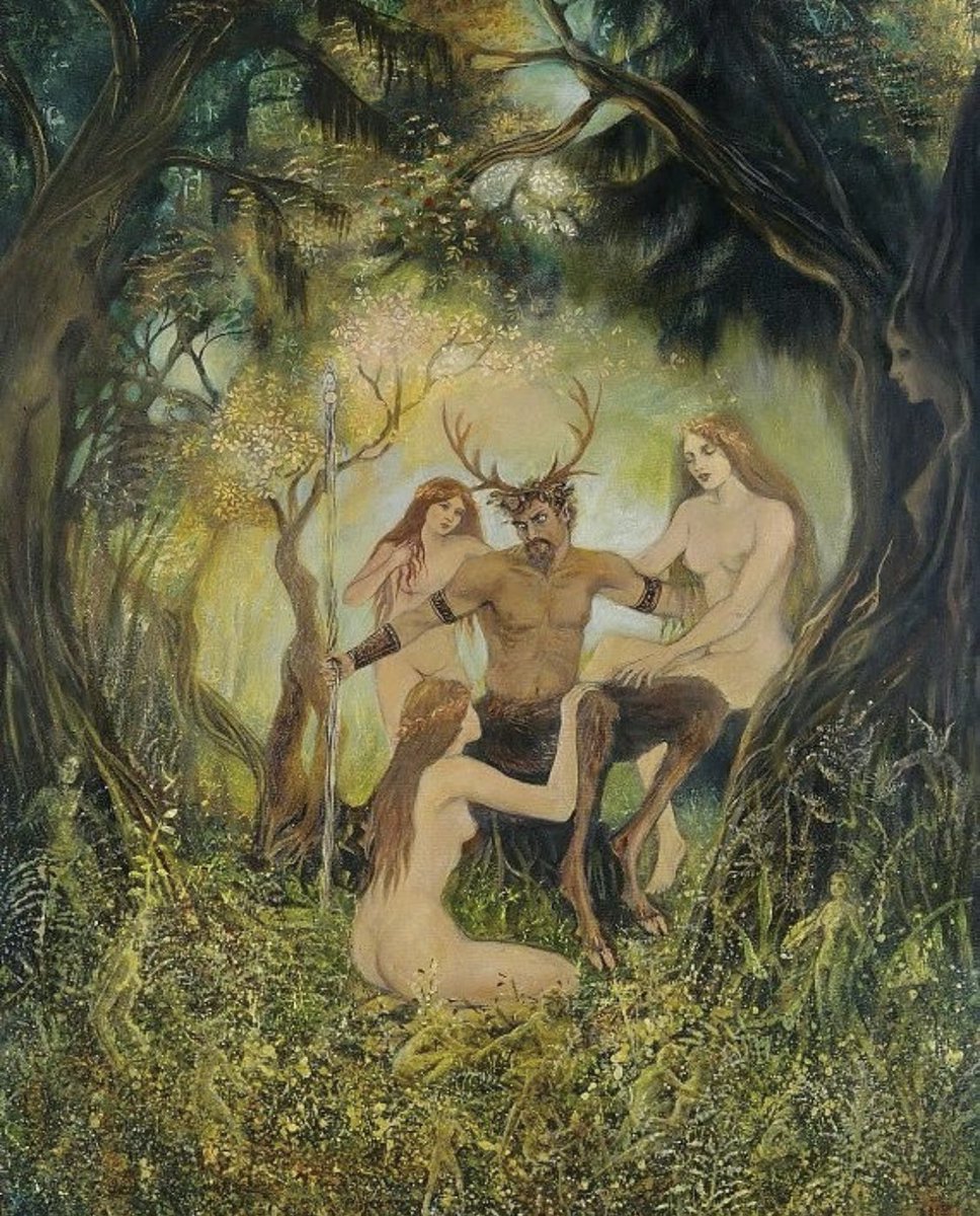 "Cernunnos sleeps 
The Old God sleeps
down in the dark, moist,
odorous underfoot,
Waiting for us
To put down our roots"
~ Hue Bumgarner-Kirby

art: The Council of Cernunnos by Emily Balivet