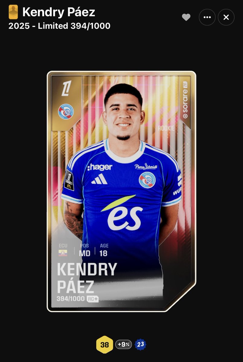 UNllKO's tweet image. 🎁 𝗚𝗶𝘃𝗲𝗮𝘄𝗮𝘆 🎁

Pour fêter la streak 3 d’hier en Ligue 1 grâce à Strasbourg, je vous fais gagner la carte du crack Páez 🟡

Tu veux la gagner ? 👇

1️⃣ Retweet
2️⃣ Follow mon compte

On se retrouve dans deux semaines avec la validation de la streak 4 ? 🔥

#Sorare #Sorare26