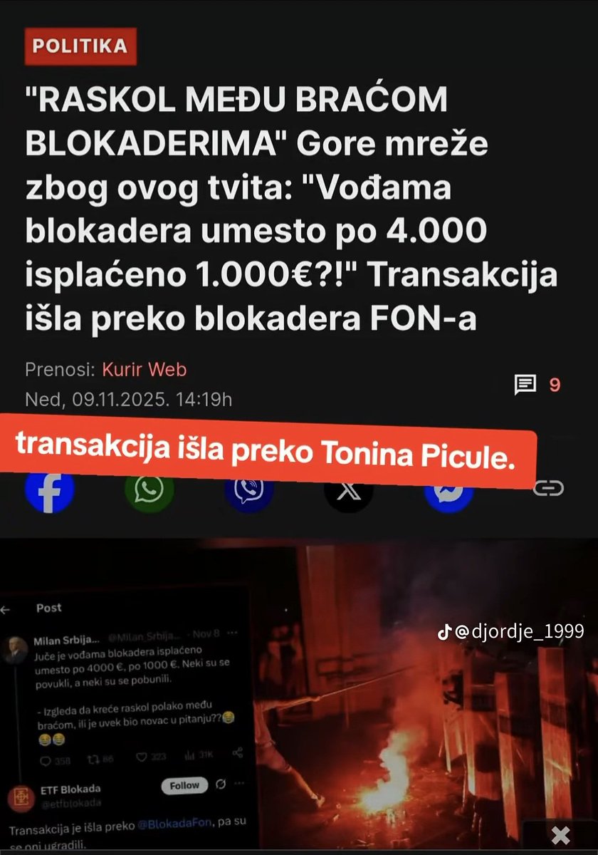 IgnjatovicTajna's tweet photo. Pa eto, stigao i “raskol među braćom blokaderima” 😂
Kad pare legnu preko Piculinog kanala, izgleda da bratstvo i jedinstvo traju tačno do 1.000 evra!
#blokaderi #raskol #PiculiniPuleni #fyp #Srbija https://t.co/rvsPfEHwGY