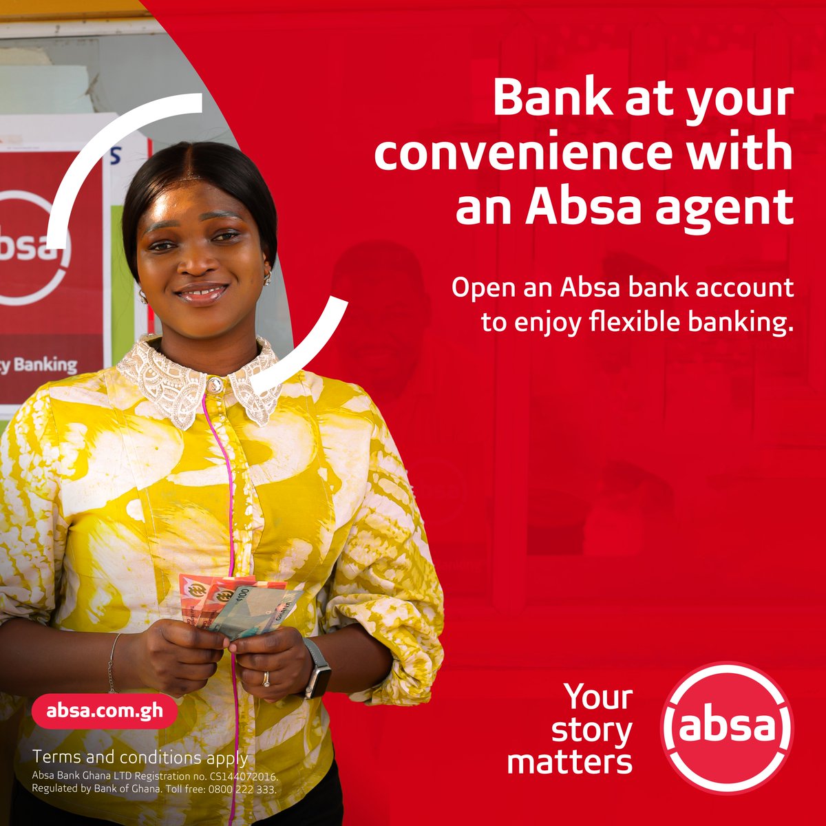 AbsaGhana's tweet photo. Errands just got smarter. Pick up bread, buy airtime, and perform bank transactions, all in one stop. Visit an Absa bank Agent today. https://t.co/ORZkM9W8As