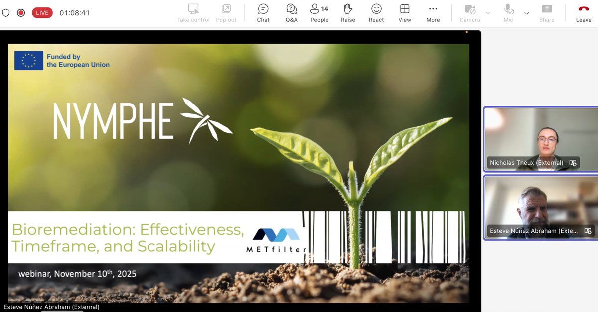 Abraham Esteve talked about effectiveness, timeframe &amp; scalability of #bioremediation at the <a href="/Nympheproject/">NYMPHE</a> Societal Assessment Webinar. "The main challenge is to shape public perception by clear communication, demonstrate benefits and align projects with community priorities".