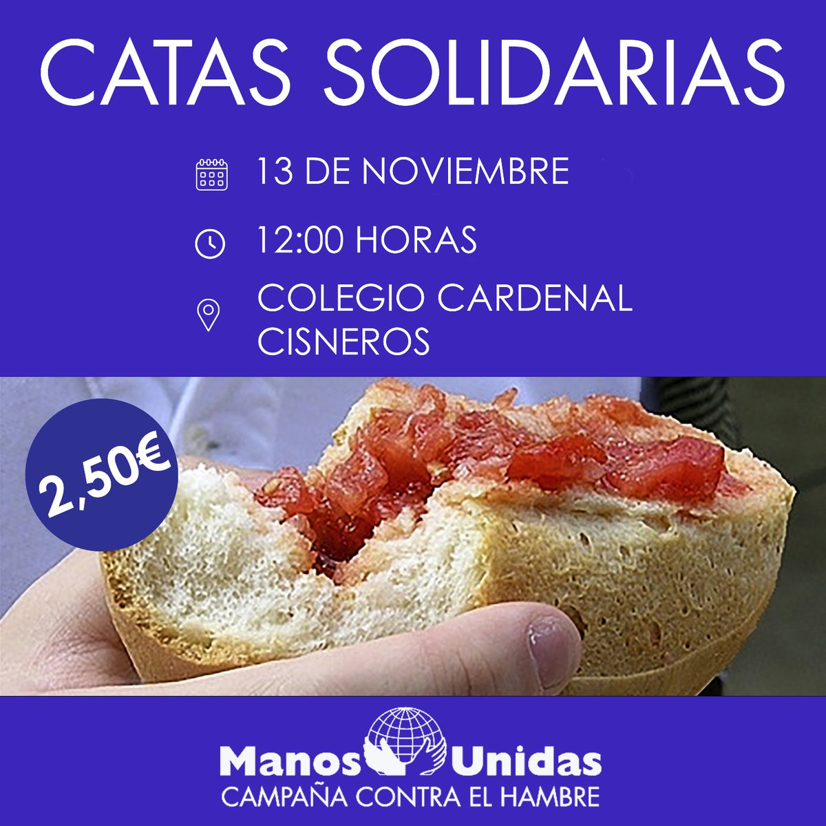 ¡Saborea la solidaridad! 😋
Te esperamos este jueves a las 12:00 h en el colegio para disfrutar de las Catas Solidarias en favor de Manos Unidas. 
#CatasSolidarias #ManosUnidas #CampañaContraElHambre