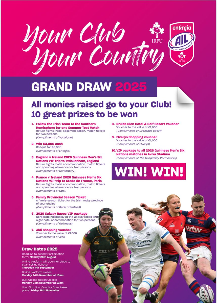 MonkstownFC's tweet photo. The IRFU / MFC “Your Club Your Country” 2025 draw will close in 2 weeks!

All proceeds go 100% to Monkstown FC to support the running of the club.

Tickets are available to buy at the below link or alternatively contact a member of the Exec Committee.

https://t.co/TpkJX4z4bi https://t.co/lxu9AA3j5X