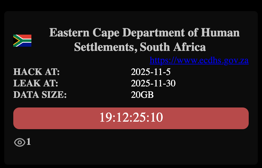 _venarixES_'s tweet image. El grupo #NightSpire #ransomware habría #hackeado a Eastern Cape Department of Human Settlements  (@ecdhsZA), es una agencia del gobierno provincial de #Sudafrica 🇿🇦 responsable de otorgar subsidios para la vivienda social en #EasternCape, #SouthAfrica...
@The_DHS 
Mas ℹ️ en…
