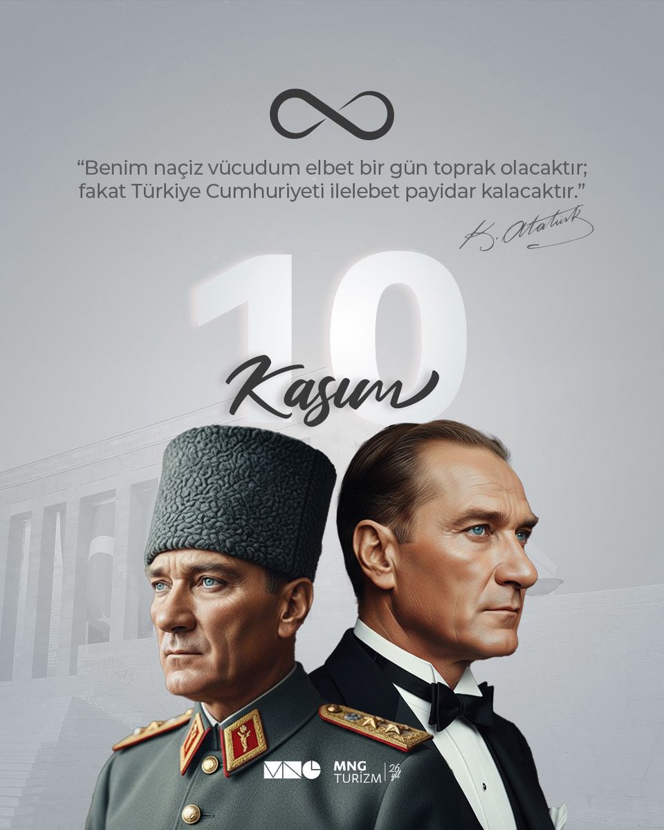 Mngtur's tweet photo. Yalnızca bir tarih değil, bir milletin yüreğinde hiç sönmeyen bir ışığın adıdır.
Atatürk’ü kaybettiğimiz gün değil, fikirlerinin ölümsüzleştiği gündür.
Her yıl aynı hüzünle ama aynı gururla hatırlıyoruz onu; çünkü bıraktığı miras hâlâ yolumuzu aydınlatıyor. https://t.co/5n2nz5qppN