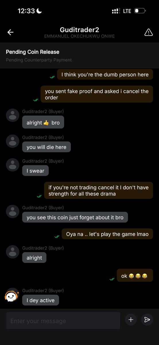 I have heard cases of people getting sc*mmed by vendors on <a href="/Bybit_Official/">Bybit</a> via their P2P service 
Never fell for one not until today. I did place an order and the vendor sent fake proof of payment and confirmed he has made payment when he hasn’t 
Attached are  screenshot of the