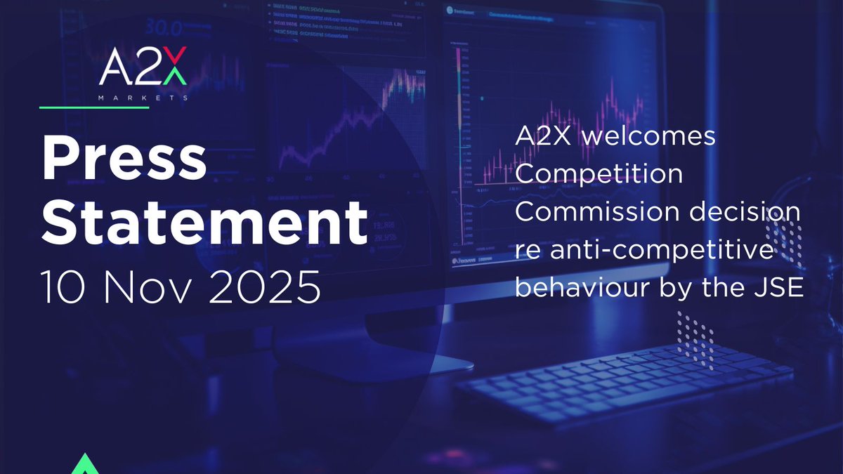 Today we welcomed the Competition Commission's decision to recommend that allegations of anti-competitive behaviour by the JSE be referred to the Competition Tribunal, following a 3 year industry-wide investigation. You can read our statement here:
a2x.co.za/?p=2554