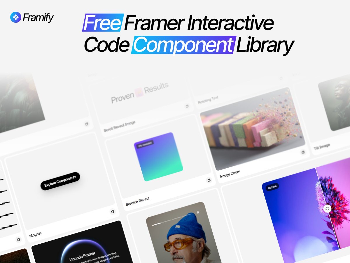 ⚡️ Big Update!  

🥳 Framer Code Components are now live on Framify Design!  

And the best part is, they’re all completely free to use. Check out the link below 👇