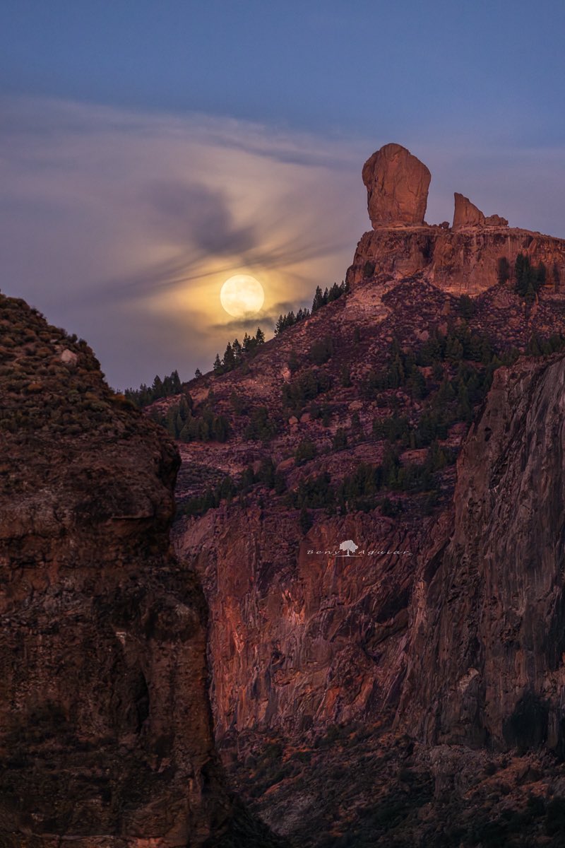 La Luna Llena de Noviembre junto al Monumento Natural del Roque Nublo.

#grancanaria #tejeda #RoqueNublo #fullmoon #cielosESA