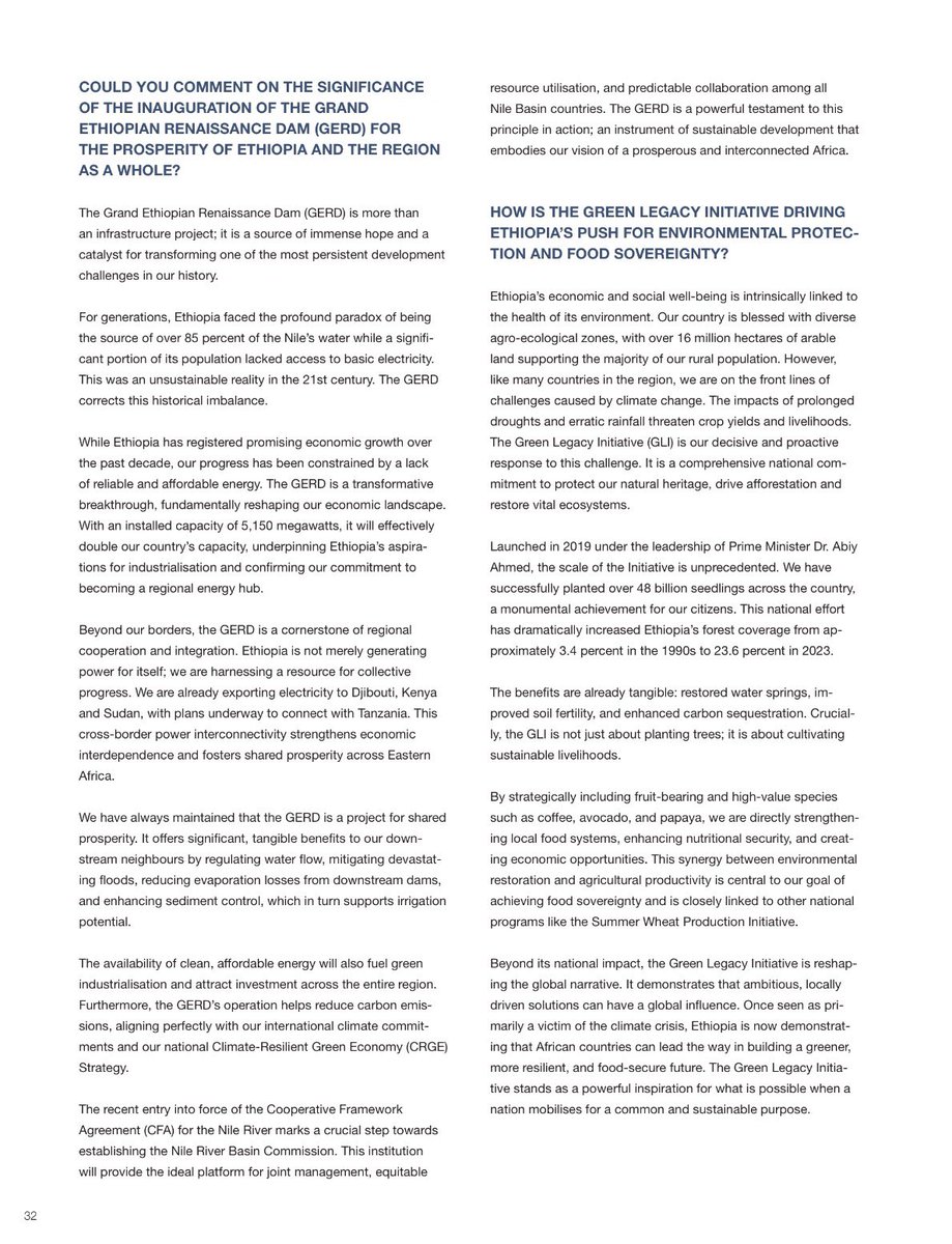 With Brussels-based <a href="/DiploWorld/">Diplomatic World</a> magazine, H.E. President Taye <a href="/TayeAtske/">Taye Atske Selassie</a> highlighted the #GERD’s role in fostering regional cooperation, the CFA, #Ethiopia’s climate action efforts, &amp; the Ethiopia–EU strategic partnership in shaping a shared path forward. yumpu.com/en/document/re…