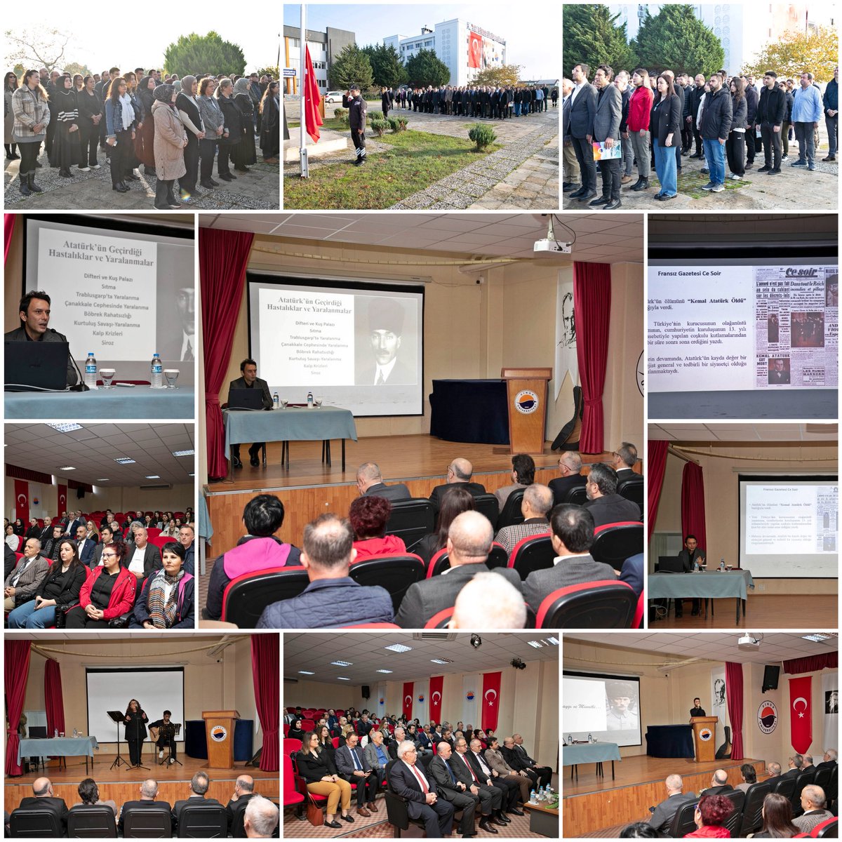 🇹🇷Cumhuriyetimizin kurucusu Gazi Mustafa Kemal Atatürk, ebediyete irtihalinin 87. yılında Üniversitemizde düzenlenen tören ve etkinliklerle saygı, özlem ve minnetle anıldı.

🎓 Törende bayrağımız yarıya indirildi, ardından “Atatürk’ün Tarihteki Serüveni ve Dünya Basınındaki