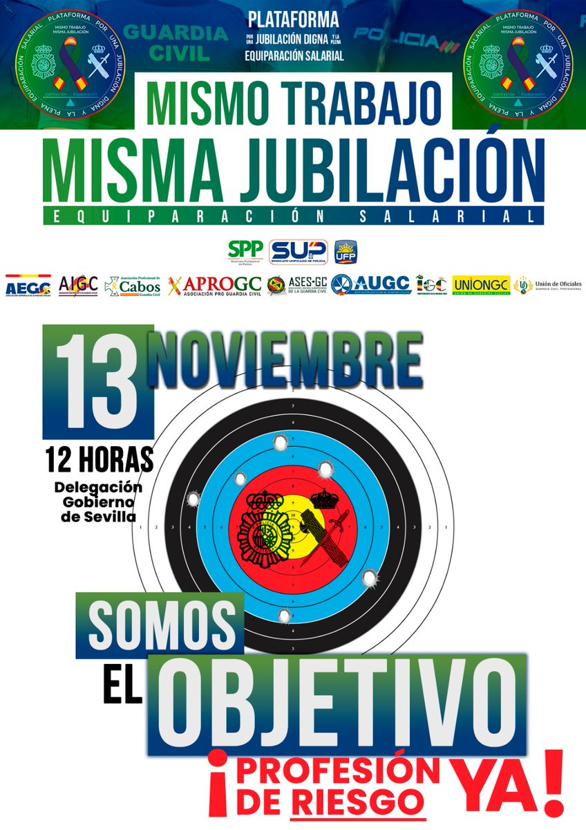 📢Vamos a reclamar que cada día somos más #ProfesiónDeRiesgo
🎯Policías y guardias civiles nos hemos convertido en el objetivo de los narcos
El #PrincipioDeAutoridad es inexistente
Ven a la #DelegacióndelGobierno de #Sevilla a las 12h y apoya a tu #Policía