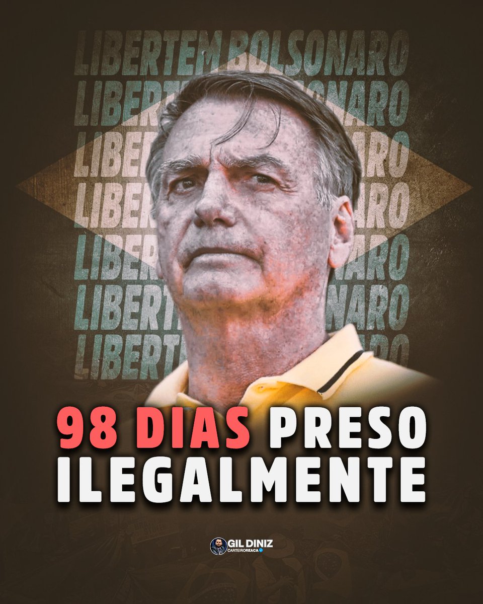 Jair Bolsonaro chega hoje ao 98º dia de prisão ilegal, sem denúncia, sem crime e sem condenação. Um ex-presidente eleito por mais de 57 milhões de brasileiros vive sob vigilância diária, com policiais na porta de casa e sua família sendo revistada ao sair e voltar da escola ou do