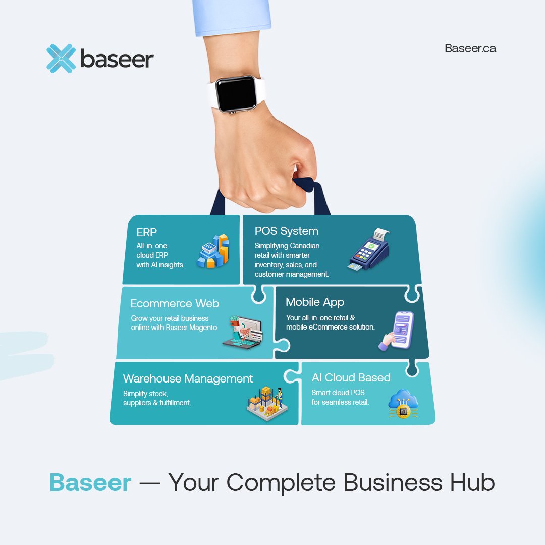 Baseer_canada's tweet image. Connect your business effortlessly with Baseer.
ERP, POS, Ecommerce, Warehouse, Mobile App &amp;amp; AI in one platform.
Book your demo at Baseer.ca
#RetailTech #AIPOS #Omnichannel