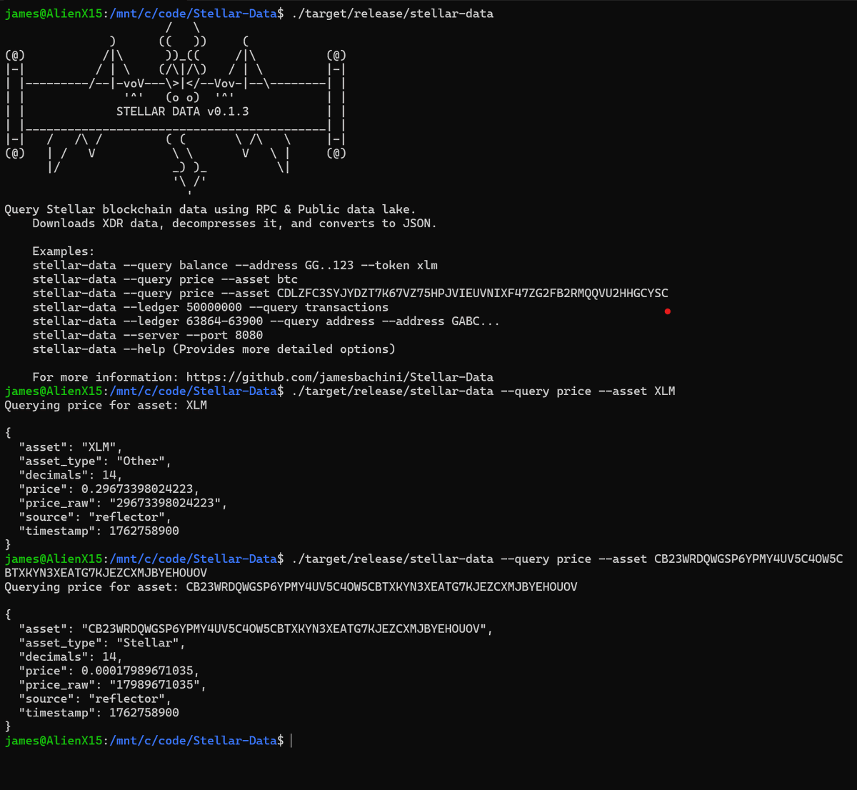 I've added <a href="/in_reflector/">reflector</a> price feeds to the <a href="/BuildOnStellar/">Build on Stellar</a> data tool

We have CEX, DEX and FOREX on there. Note that this is "slow data" as it's coming via an RPC node from the oracles lastprice function

cargo install stellar-data
stellar-data --query price --asset xlm