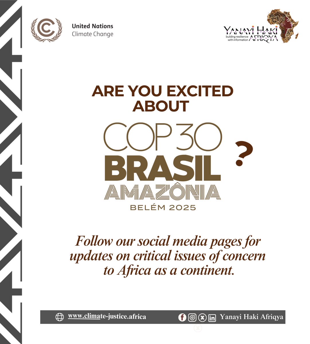 Are you excited about COP30 in Belém ?

Follow our social media pages for updates on critical issues of concern to Africa as a continent.

Also stay tuned for our position paper for COP30.

#YHA #COP30 #Belem