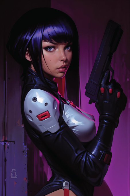 neonlights600's tweet image. Vibrant, stylish, and ready for action - a digital art masterpiece. #cyberpunk #character_design  by @thesynthographr