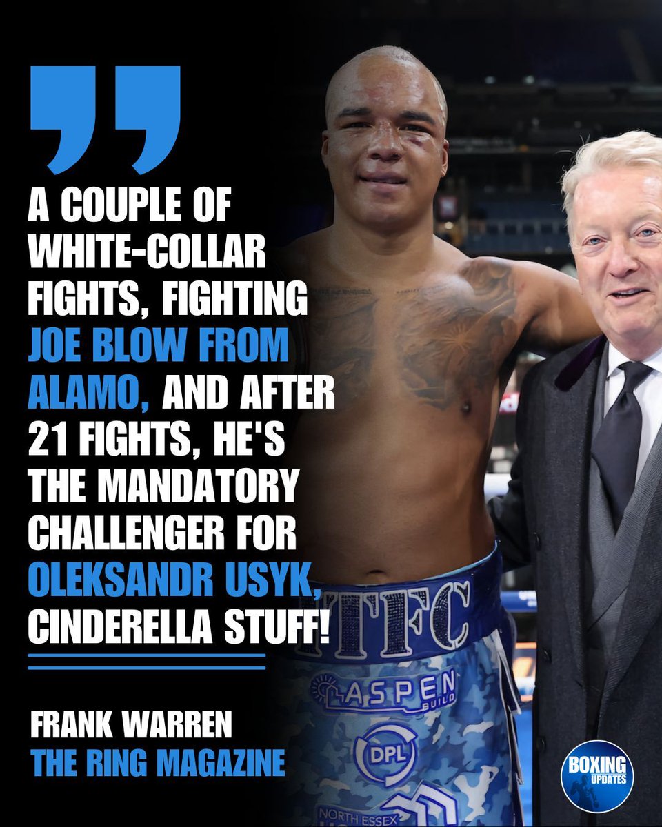 Boxing_Updates1's tweet image. One minute he&apos;s fighting Joe Blow from Alamo 🤣 next thing he&apos;s mandatory for undisputed 🥊 

#Boxingupdates #Boxing #boxingnews #Fabiowardley #Heavyweightboxing #Frankwarren #Wardleyusyk