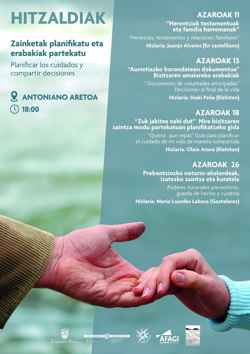 Ostegunean hitz egingo dugu aurretiazko borondateez, bizi testamentuaz edo azken borondateez.

Antonianotan 18:00etan.