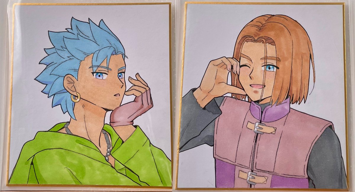 🎨ミニ色紙（先着2名様）  ¥100
サイズ：12×13.5cm
アルコールマーカーで着彩したアナログイラスト

アナログほぼ初心者ですが何度も描き直して気持ちを込めて描きました🖋️
それでも良ければぜひお迎えいただけると嬉しいです