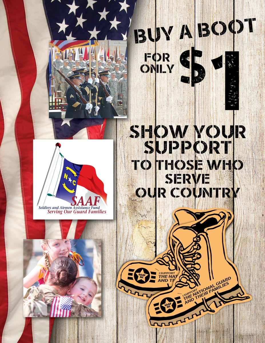 NCPCM's tweet image. Since 2011, NC National Guard Boot Campaign raised $600K+ for soldiers &amp;amp; families—100% goes to SAAF-NC. Retailers, email scox@ncpcm.org to order your kit (100 paper boots). #BootCampaign #SAAFnc #NCPCM #SupportOurTroops #CommunityMatters