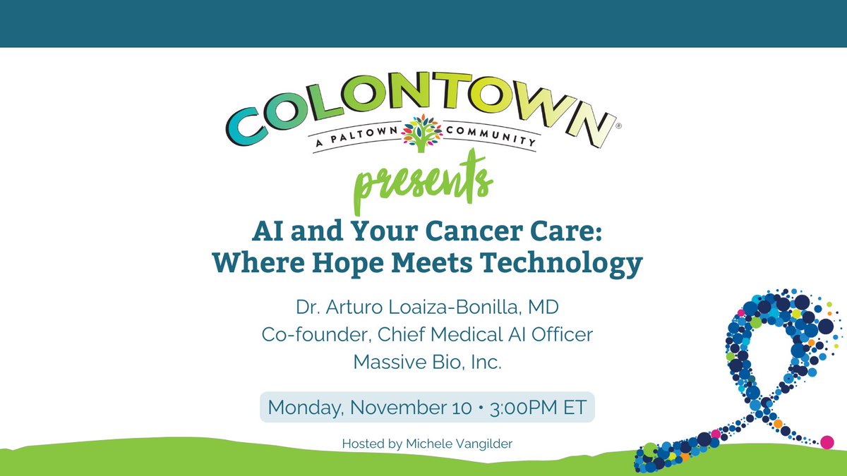 EVENT REMINDER: AI is changing how patients understand cancer care, but how reliable is it? Join COLONTOWN Presents TODAY with Dr. Arturo Loaiza-Bonilla to explore what’s real, what’s risky, and how to use AI wisely on your CRC journey. colontown.org/doctalks/

#COLONTOWNPresents