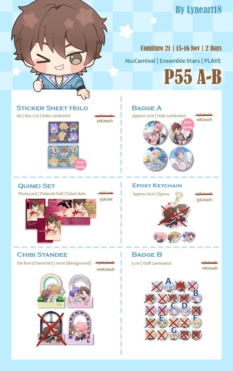 [💖 &amp; 🔁 appreciated!]
🐥 CF21 CATALOGUE 🐥

🍀P55 A-B (Both Days) 
🍀Mail order available for Local and International (Link Below) 
🍀 PO Period : 10 Nov - 28 Nov
💚 Fandom : Nu : Carnival, Ensemble Stars, PLAVE

GO please contact me first, Thank you 🐥
#CF21 #Comifuro21