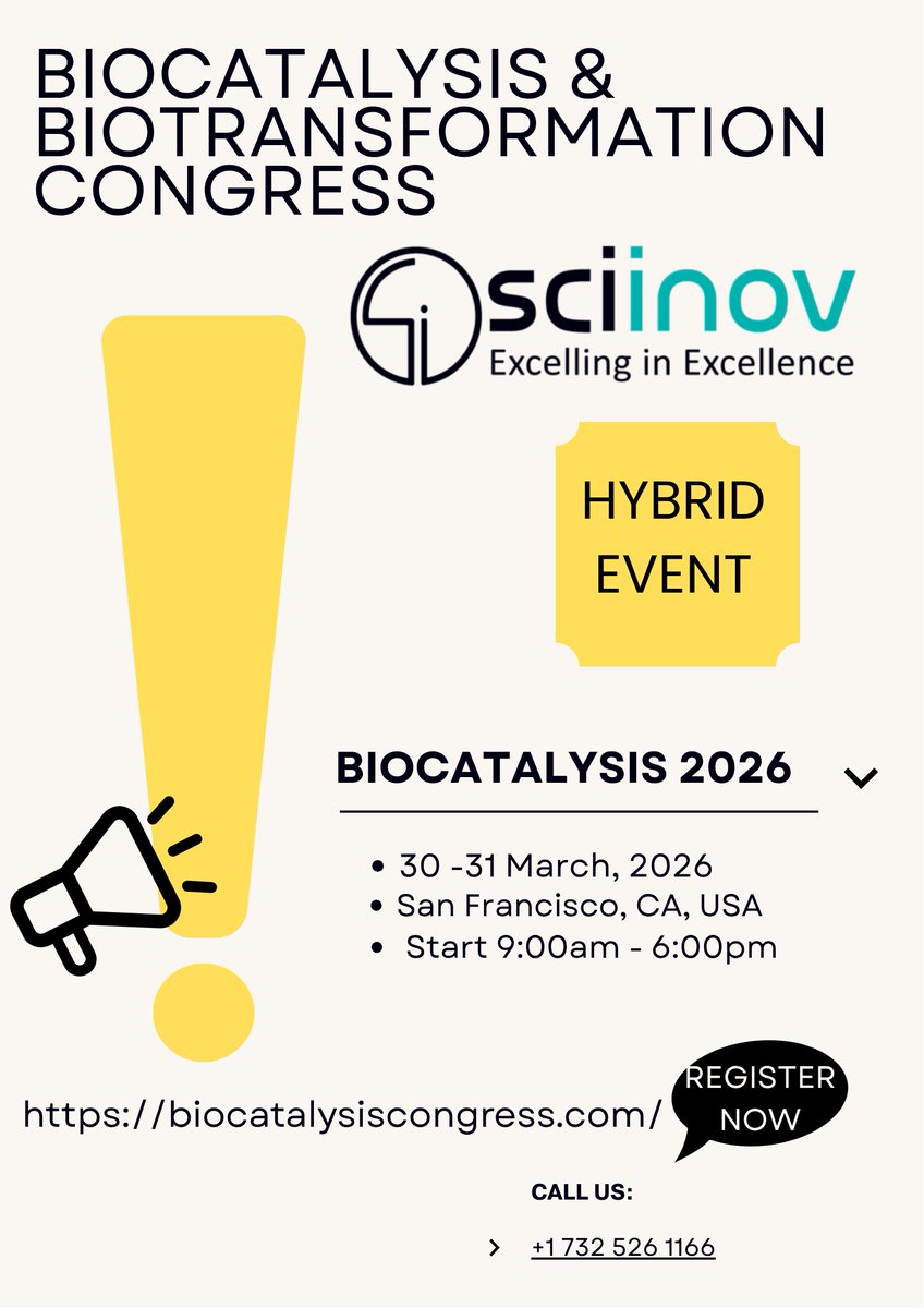 BCBTC_2026's tweet image. The countdown begins!

#Biocatalysis2026 will bring together scientists, entrepreneurs &amp;amp; engineers to explore the next generation of enzyme technology.

📅 March 30–31, 2026
📍 San Francisco, CA,USA

Don’t miss it!

Website: biocatalysiscongress.com

#EnzymeTech #Biotransformation