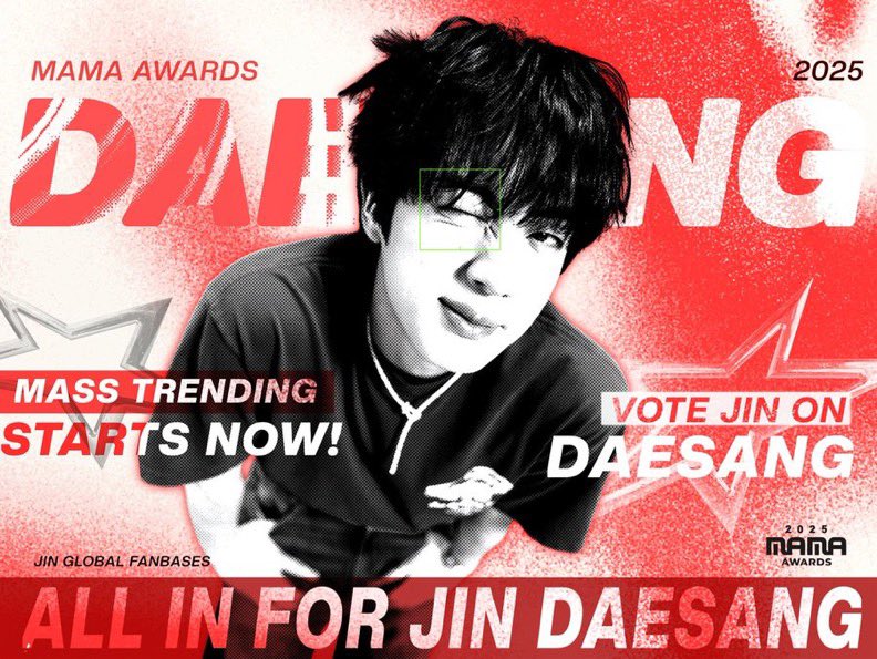 MadnaeJin1204's tweet photo. 🚨MASS TRENDING START 🚨

Voting ends soon 😱😱😱😱😱
Are you ready for mass voting at 10PM KST? 

ALL IN FOR JIN DAESANG
ARMY VOTE FIGHT WIN
#VoteJinOnMAMA https://t.co/ITFSKcZyk7