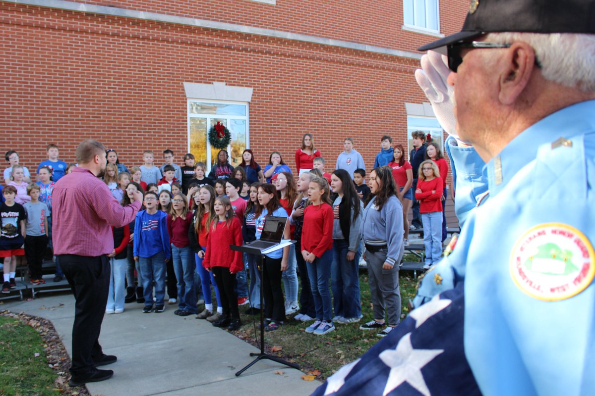 MCSWV's tweet image. Central Elementary students, faculty and staff, along with community members, honored American Heroes during the school&apos;s annual Veterans Day program on Thursday, November 6, 2025. This year’s ceremony took place on the lawn of the Marshall County Courthouse.