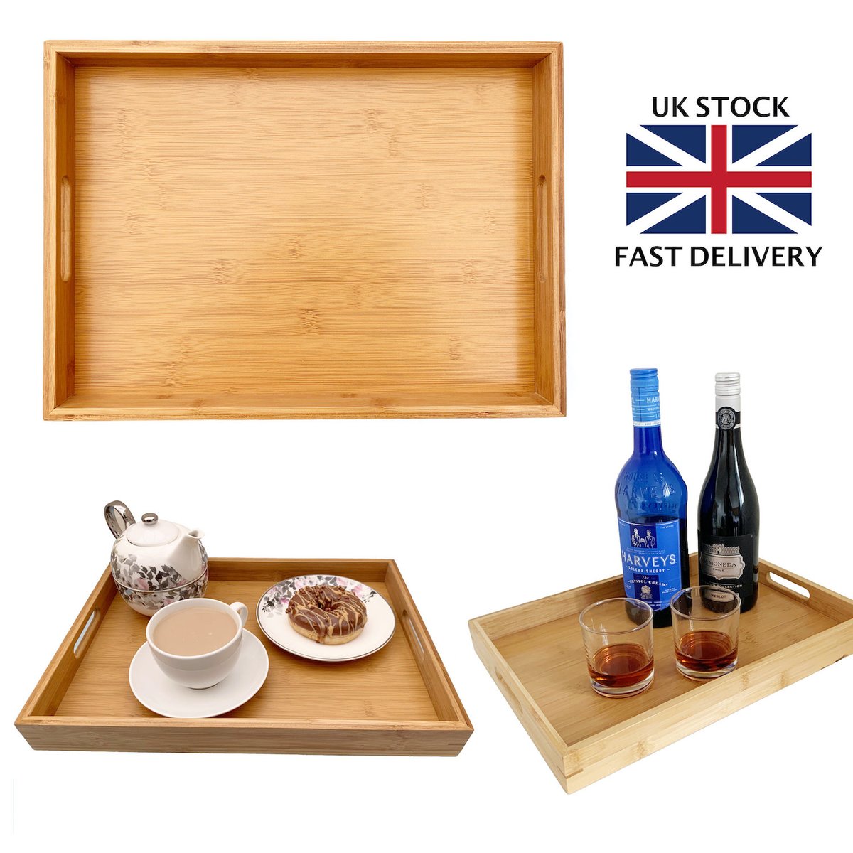 Rectangle Natural #Bamboo Wooden Serving Tray #echo-chic #recycle Serving with Style ☞ Amazon: amazon.co.uk/dp/B07YZC875J ☞ Ebay: ebay.co.uk/itm/3133160978…