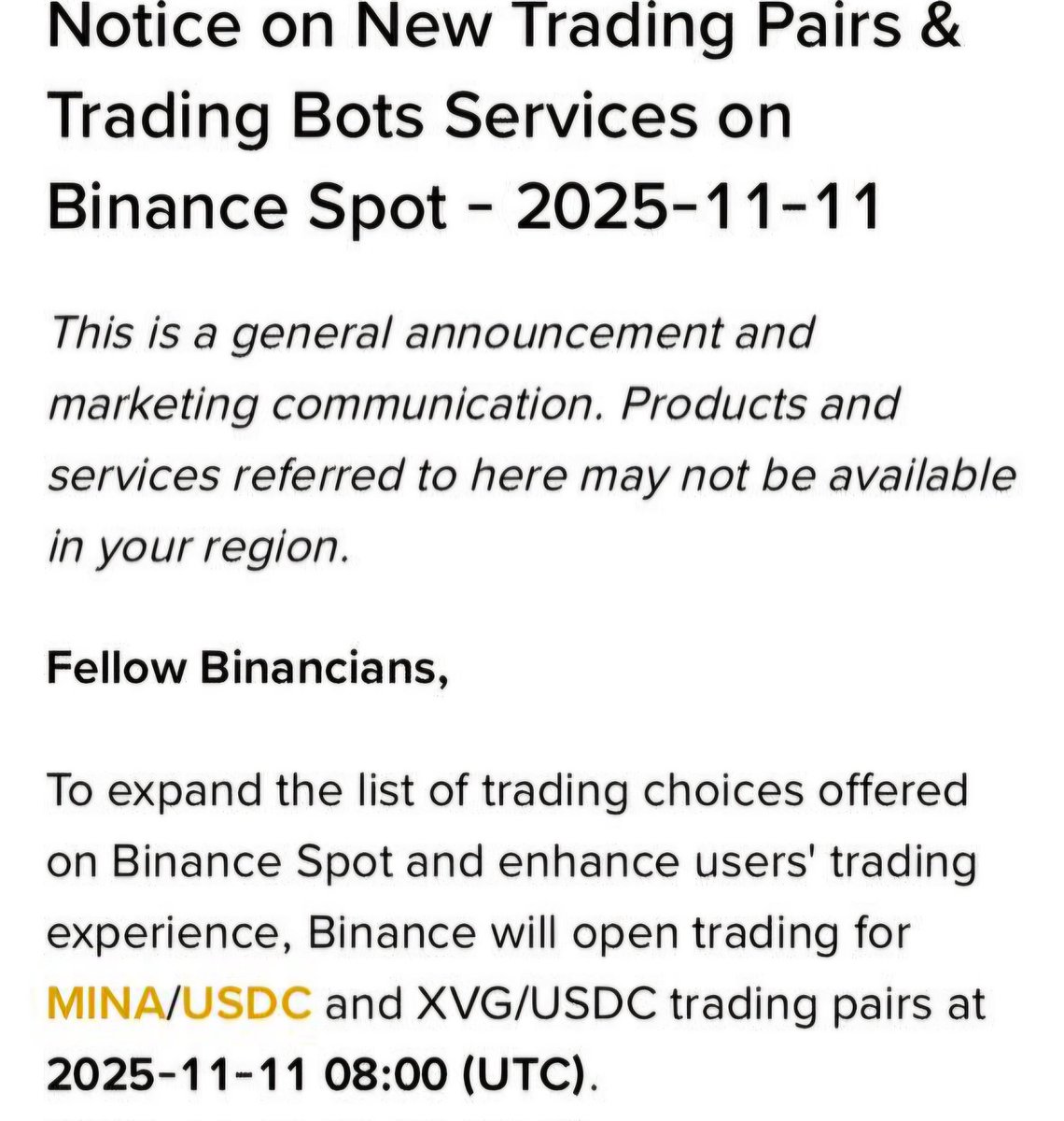 Thank you to our friends at <a href="/binance/">Binance</a> for the $USDC trading pair!