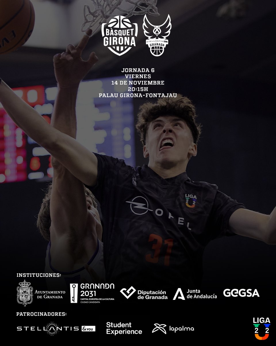🔜 Nueva semana para nuestro U22 Stellantis &amp; You Granada 🔥

🗓️ Viernes, 14 de noviembre.
🕗 20:15h.
📍 Palau Girona-Fontajau.
📺 YouTube.
🆚 <a href="/BGironaBase/">Fundació Bàsquet Girona</a>. 

#ContigoFundación
