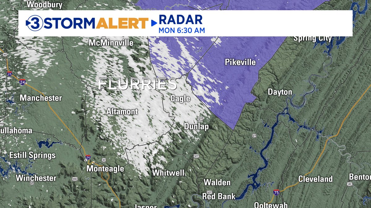ClayLocal3's tweet image. Moisture is moving back in this morning! Parts of Bledsoe, Grundy, Marion, Sequatchie, and Van Buren should be getting some snow flurries. Can anyone confirm?