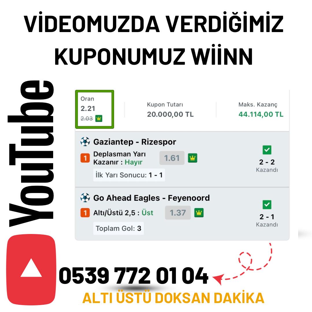 Youtube videomuzda verdiğimiz video kuponumuz WİİNNN ✅✅✅

#kupon #maç #maçtahmini #video #youtube #ücretsizkupon #futbol