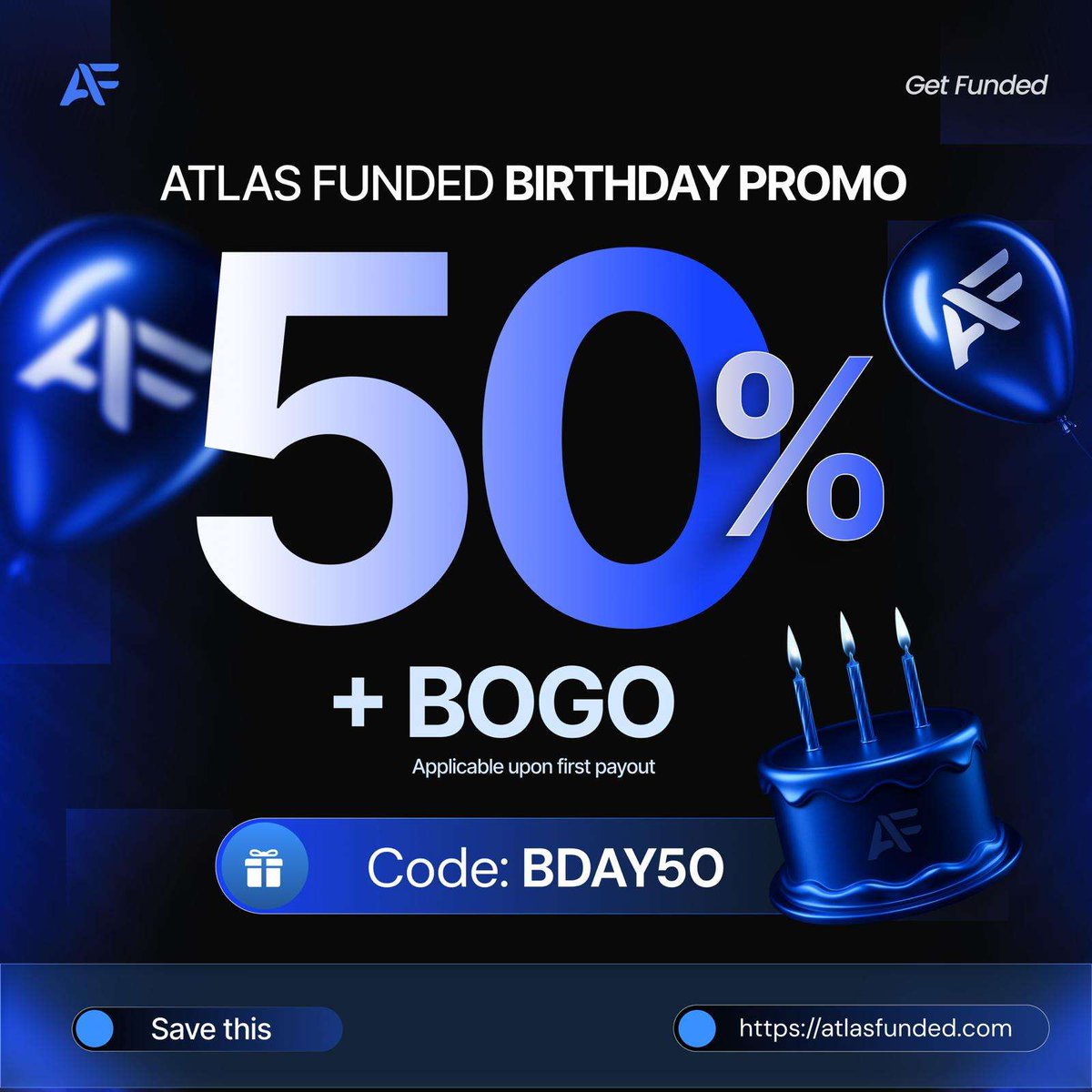 PeterDamian06's tweet image. LAST DAY — Atlas Funded BDAY Promo 🚨

🎁 50% OFF + BOGO on all challenges
💬 Code: BDAY50
⏳ Ends Tonight – November 10
⚡ Only 400 accounts available

Start your challenge → checkout.atlasfunded.com/ref/3088