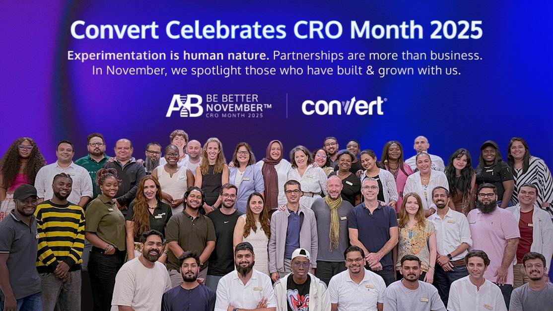 Convert's tweet image. 2025 was the year we truly found our tribe.

Strong, ongoing collaborations with experts, agencies, and ambassadors who care about experimentation, and who align with our values.

Throughout this CRO Month celebration, we will put the spotlight on people and initiatives that have…