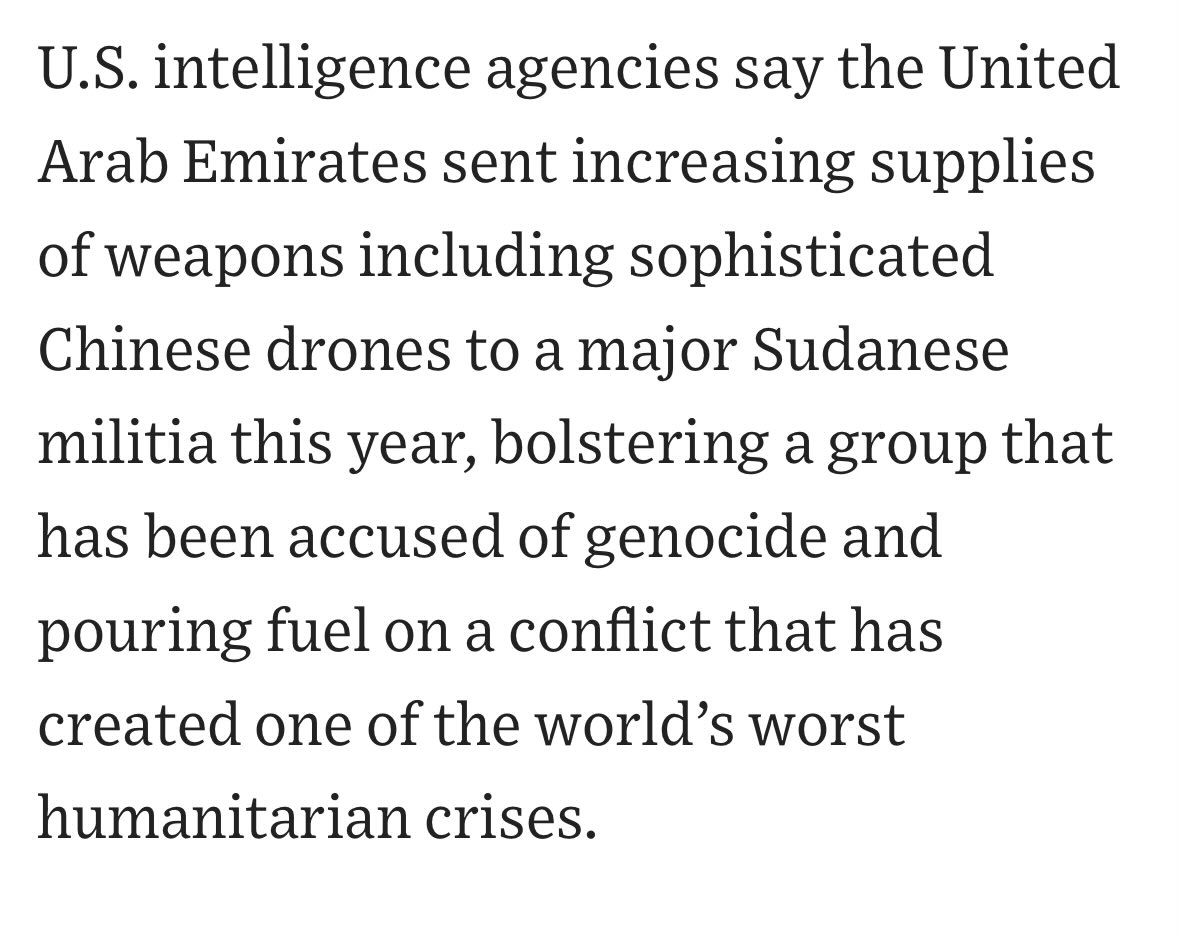 Chilling witness accounts here of RSF drones tracking civilians during the slaughter in El Fasher.

UAE has been repeatedly found to be supplying drones to the RSF, most recently by WSJ. wsj.com/world/how-u-a-…