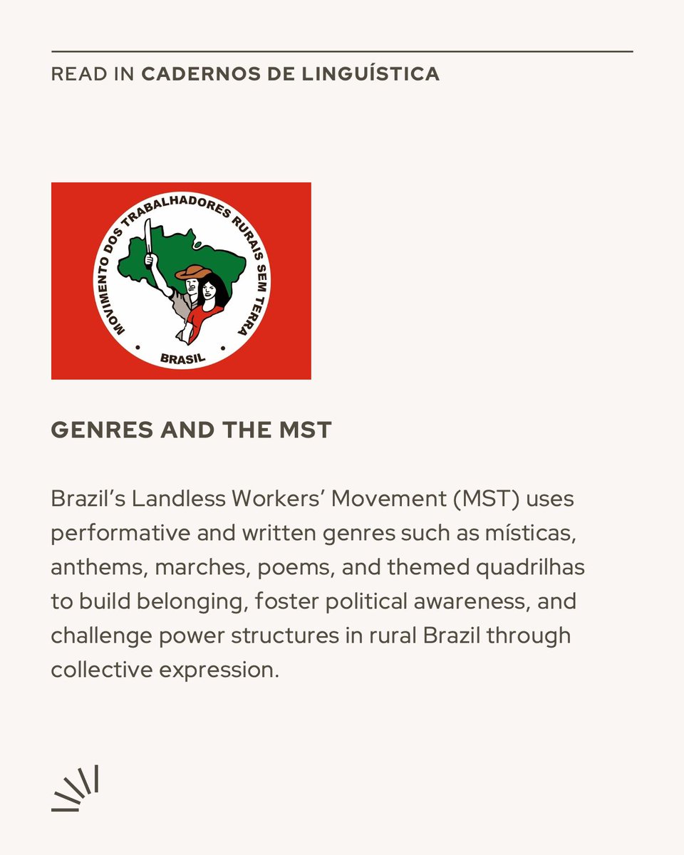 Bonfim and Batista Jr show how MST educators use genres such as místicas, anthem, marches, poems, and quadrilhas to build collective identity, raise political consciousness, and confront agribusiness power. Ethnography and CDA meet in resistance.
doi.org/10.25189/2675-…